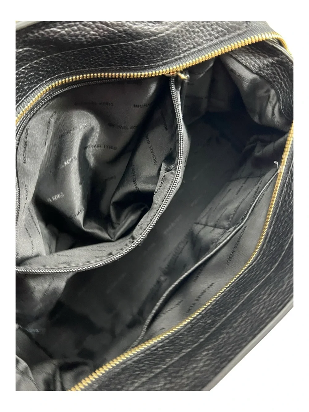 Michael Kors Black Leather Satchel with Gold MK Charm